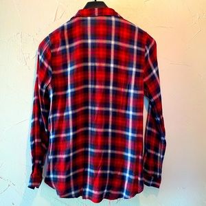 Red and blue plaid button down women’s shirt